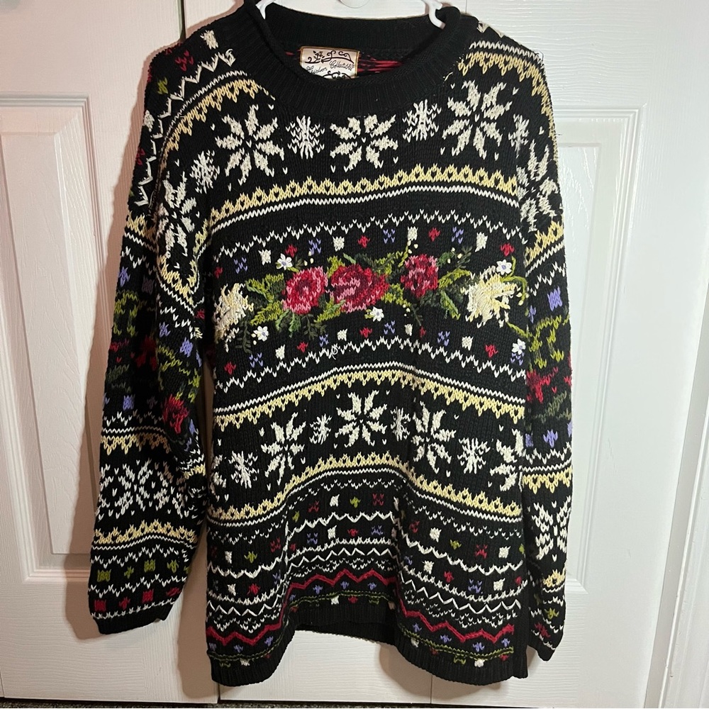 Heirloom Collectibles Vintage Pullover Sweater Christmas Snowflake And Floral L